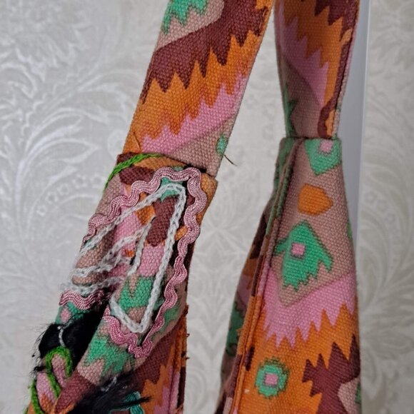 Sondra Roberts Large Orange Shoulder Tote Bag Embroidered Mirrors Coins Tassels - Picture 7 of 15